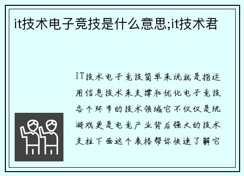 it技术电子竞技是什么意思;it技术君
